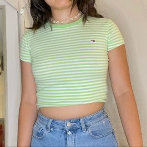 Tommy hilfiger green striped baby tee
